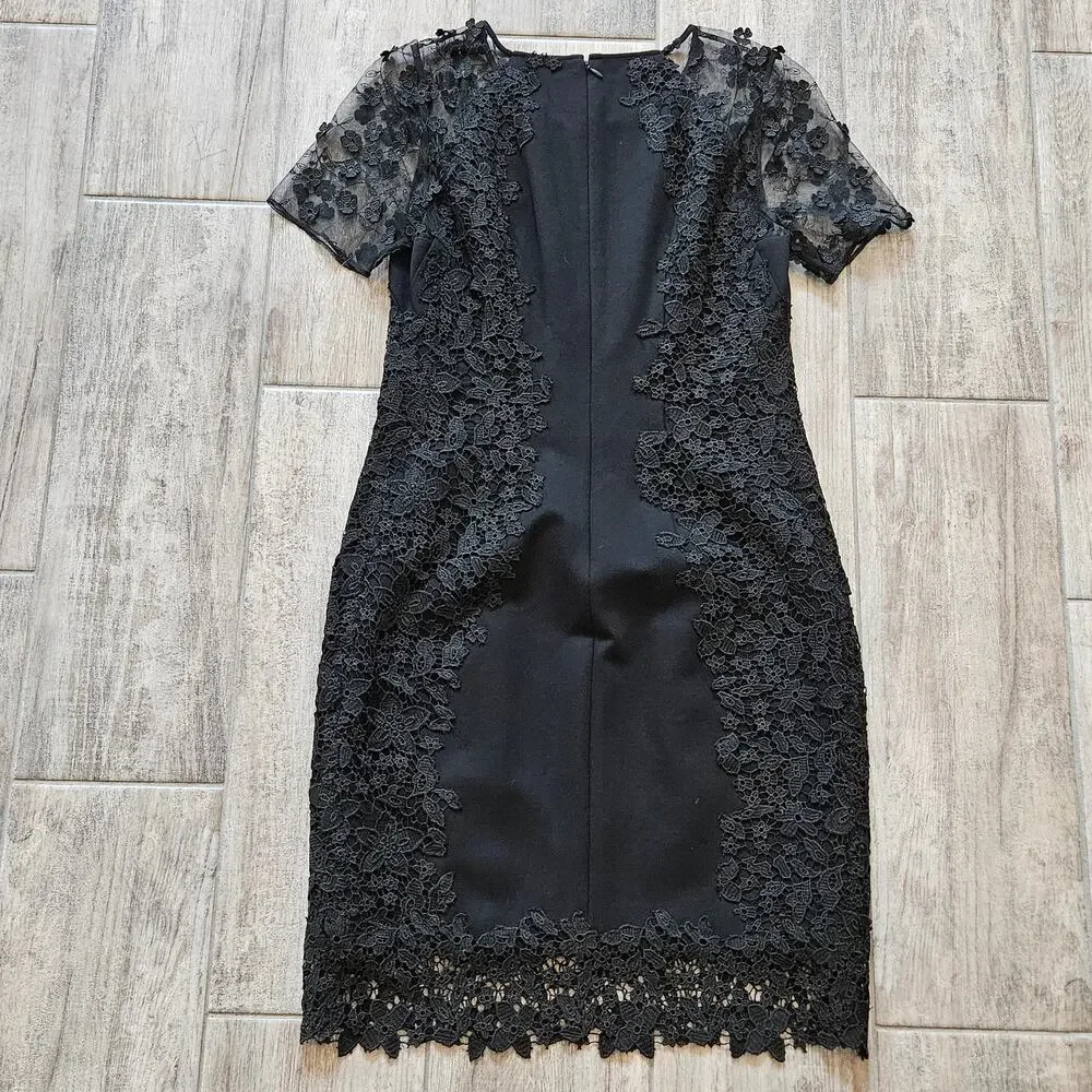 Elie Tahari Dress Womens 6 Yadira Lace Appliqué Sheath Evening Elegance Blacktie